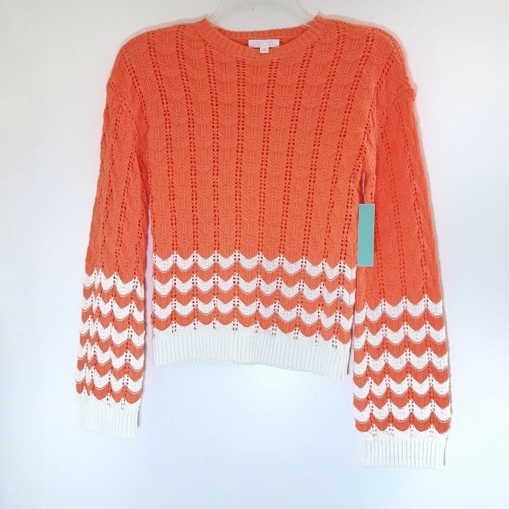 Abound Coral & Ivory Striped Pointelle Knit Sweater - Picture 2 of 8